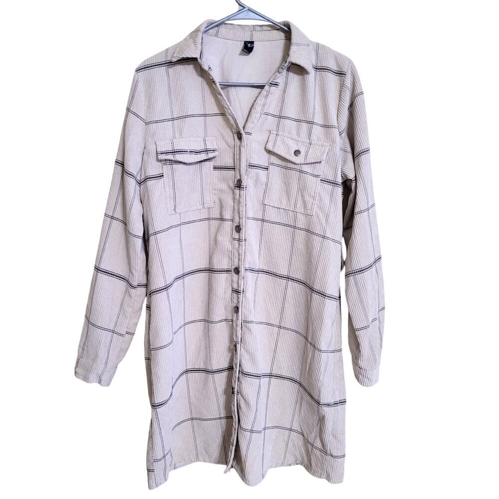 Windsor Womens Long Sleeve Button up Plaid Shirt Dress L ‎ Casual Cabincore